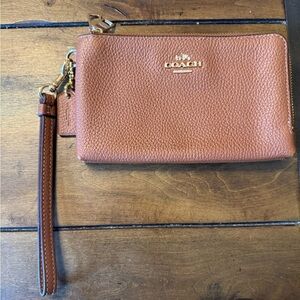 Coach Tan Leather Double Zip Wristlet